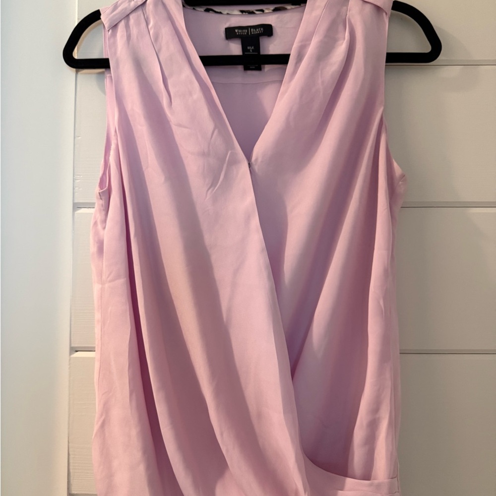 White House Black Market Light Pink Silk Draped Sleeveless V-Neck Top